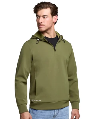 Sudadera verde olivo con capucha y medio cierre para hombre