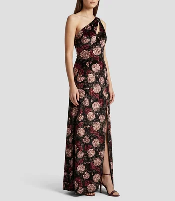 Vestido de fiesta largo estampado floral Mujer