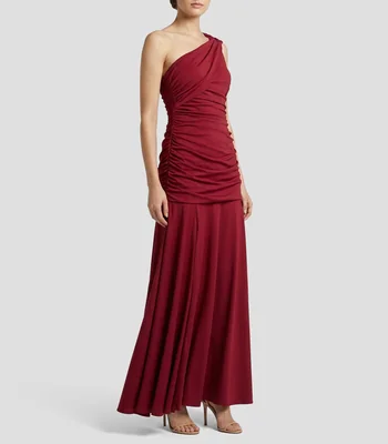 Vestido de fiesta largo liso drapeado Mujer