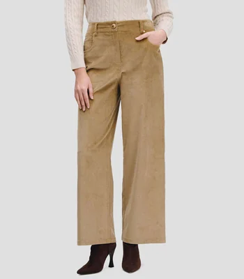 Pantalón stretch wideleg de pana tiro alto arena Mujer