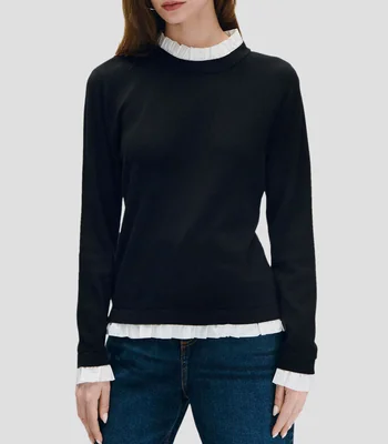 Suéter cuello redondo liso Mujer