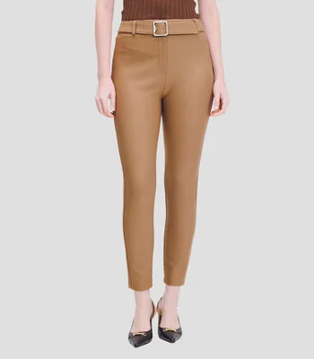 Leggings camel tiro alto con cinturón Mujer