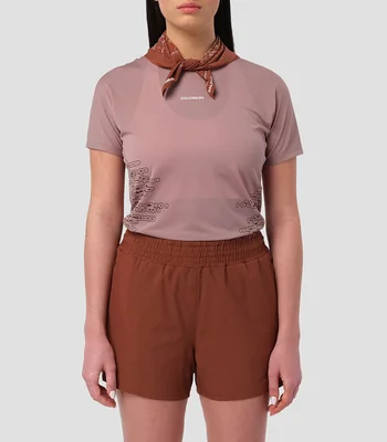 Playera para correr cuello redondo manga corta estampada Mujer