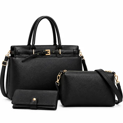 Set 3 Piezas Bolsa Para Mujer Bolso Dam Bolsa Tote y Bandolera Mujer LUBARDY Cuero PU Impermeable NEGRO