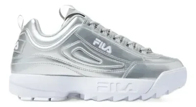 Tenis Fila Disruptor Ii Premium Metallic Dama 5xm02365071 Tendencia Actual Original Plateado Liso