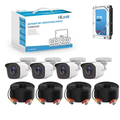 Kit de Video Vigilancia Hilook Lite con 4 Cámaras Metálicas Full Hd/ 2 Mp/ 1 Tb