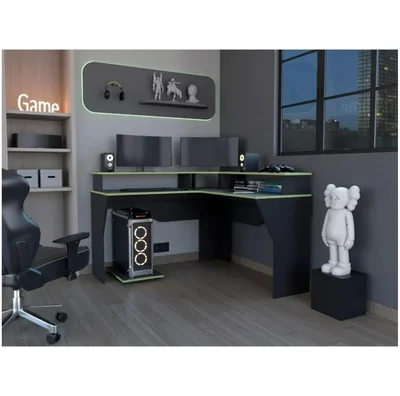 Escritorio Gamer Para Pc Con Espacio Para Múltiples Monitores Color Wengue Y Verde | Excelsior