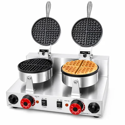 Wafflera Industrial Doble 2000W Acero Inoxidable Con Temporizador Teflón 18cm Temperatura 250°C