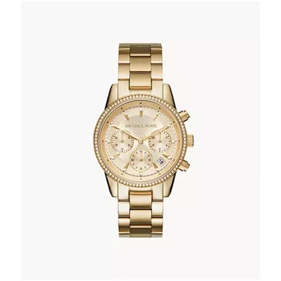 Reloj Michael Kors Mujer Ritz Mk6356 Caja Redonda 37mm Diámetro Acero Inoxidable Cierre Mariposa Movimiento Cuarzo Dial Dorado