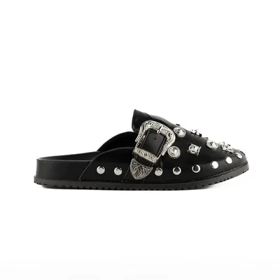 Mule Brillo Flat Zapato Moda Para Mujer Walki Akemi Negro
