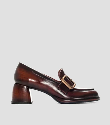 Mocasines Emilia en cuero con tacón medio ancho Mujer