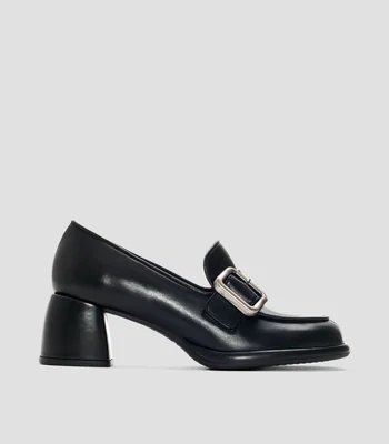 Mocasines Emilia en cuero con tacón medio ancho Mujer
