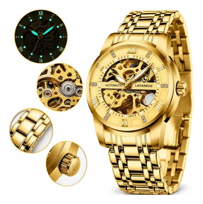 Reloj Automático Ben Nevis Esqueleto Acero Inoxidab Impermeable Y Luminoso Para Hombre Correa Dorado
