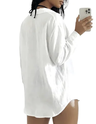 Camisa Playera Blanca Larga de Playa