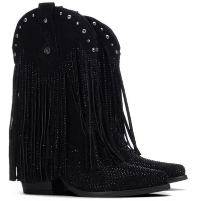Botín con Flecos Xti Negro Aplicación Brillos para Mujer