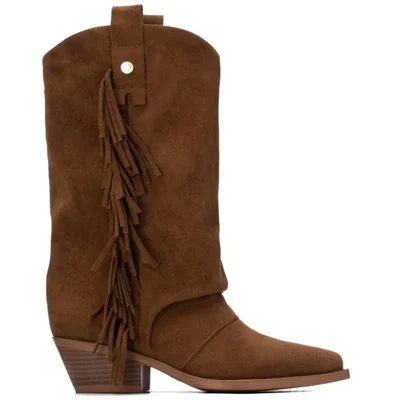 Bota Cowboy Xti Café con Flecos para Mujer