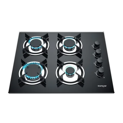 Parrilla a gas 4 quemadores 60 cm Vidrio templado negro LP y Natural Eurogar EU4VT
