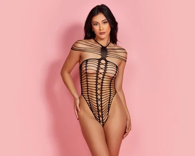 Body de Red Glitter Negro para Mujer