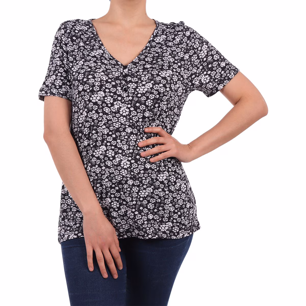 Playera Escote V Estampado Floral Michel Rene para Mujer