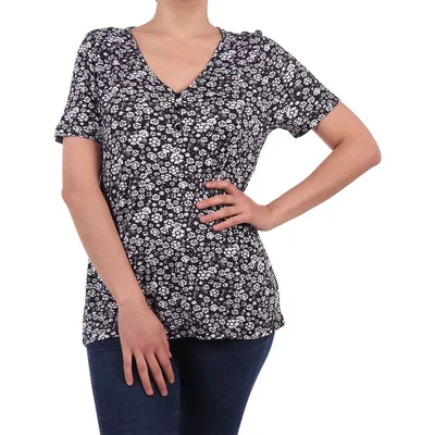 Playera Escote V Estampado Floral Michel Rene para Mujer