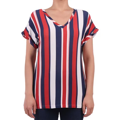 Playera Manga Kimono Rayas V-Neck Michel Rene para Mujer