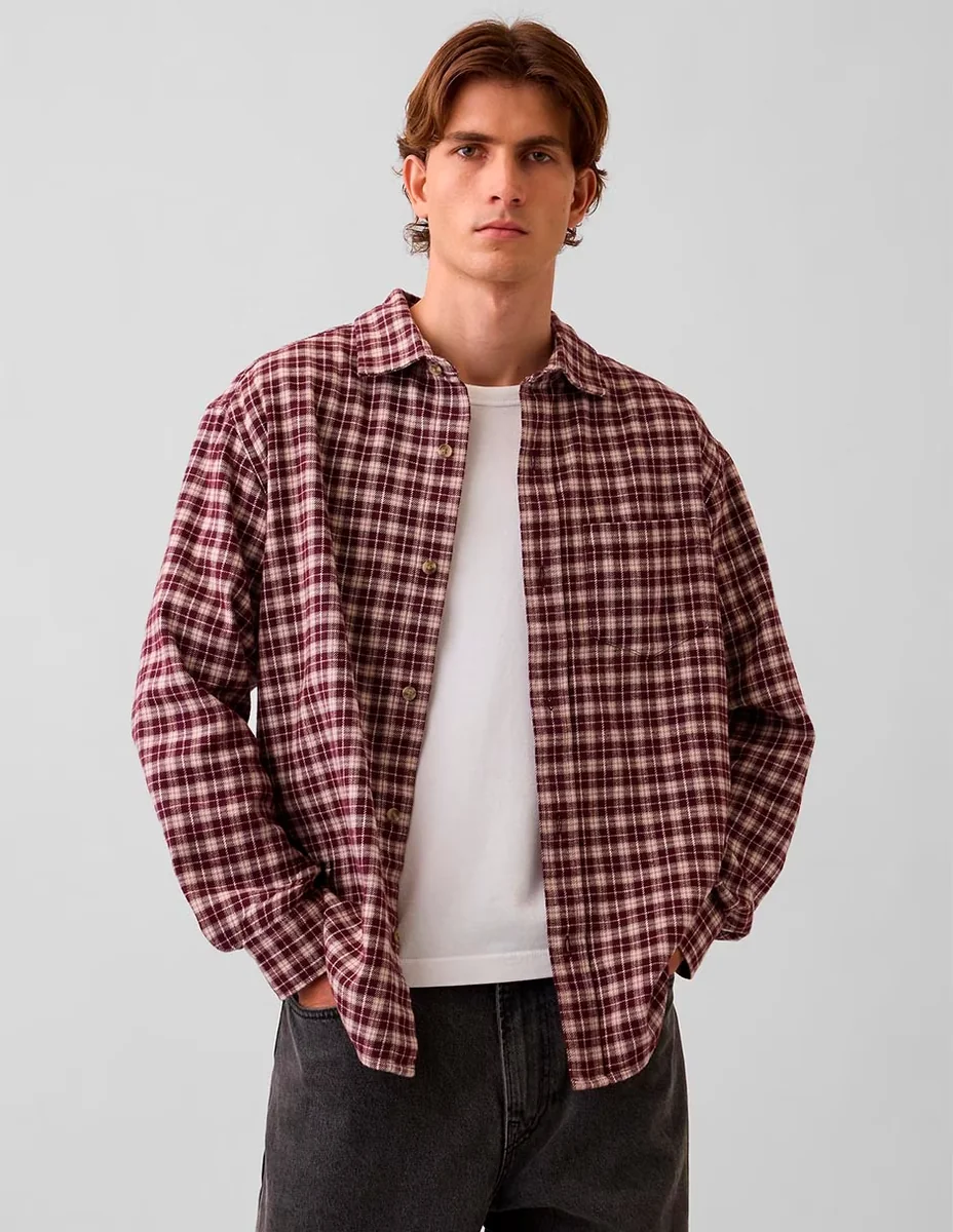 Sobrecamisa casual de algodón manga larga para hombre