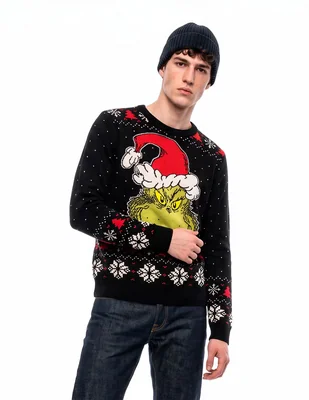 Suéter navideño grinch cuello redondo para hombre