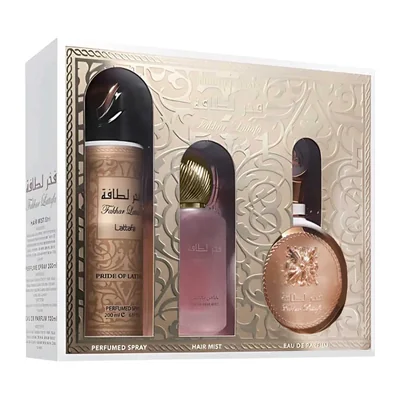 Lattafa Fakhar Rose Estuche 3 Piezas Dama EDP 100ml + Perfume Spray 200ml + Spray para Cabello 50ml