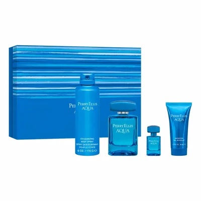 Perry Ellis Aqua Estuche 4 Piezas Caballero EDT 100ml + Gel de Baño 50ml + Desodorante 200ml + Miniatura 7.5ml