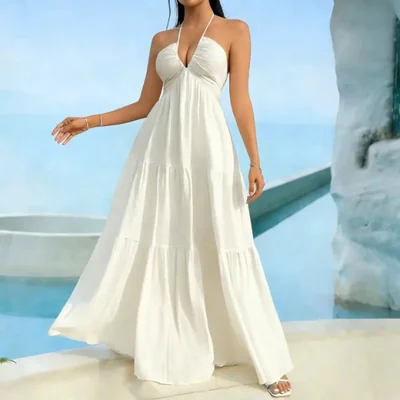 Vestido Largo de Fiesta para Mujer con Espalda Descubierta y Falda Fluida Elegante para Playa y Eventos