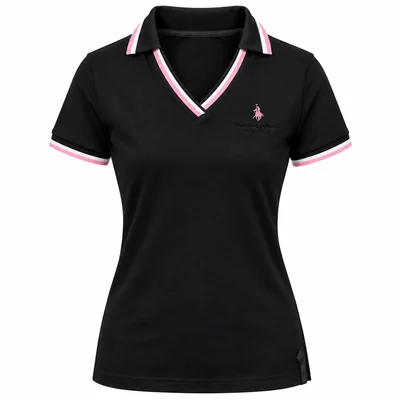 Playera Polo Negra con Franjas Royal Polo Club para Mujer Casual
