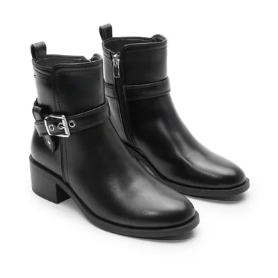 Botín Hebilla Lateral Capa de Ozono Negro para Mujer