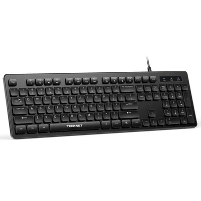 Teclado TECKNET de tamaño completo con cable negro y silencioso