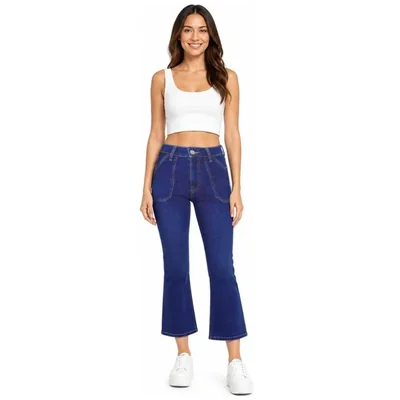 Jeans Flare Cropped Bolsas Parche Jeans Beronna para Mujer