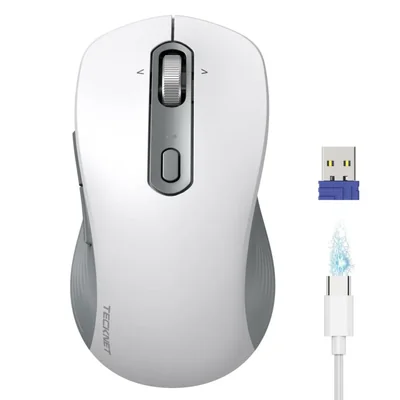 Ratón inalámbrico TECKNET Bluetooth con rueda de desplazamiento de 4 direcciones blanco