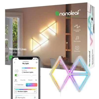 Luces de pared inteligentes RGBW LED de 16 millones de colores regulables Nanoleaf Lines
