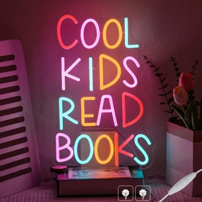 Letrero de neón CHANNEON 42 × 27 cm “Los niños geniales leen libros” LED