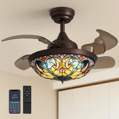 Ventilador de techo CROSSIO 91 cm con cristal Tiffany