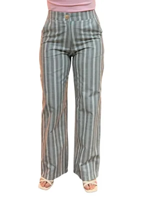 Pantalon Para Dama Casual Bolsa Cremallera Y Elastico Rayado GRIS