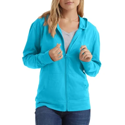 Sudadera con capucha para mujer Hanes Small azul proceso con cremallera completa