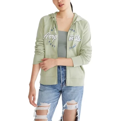 Sudadera con capucha AEROPOSTALE XXL Reseda con cremallera completa