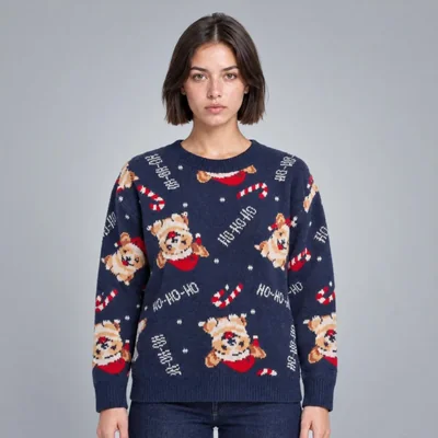 Sueter Navideño Quarry Con Estampado Azul Marino Para Mujer