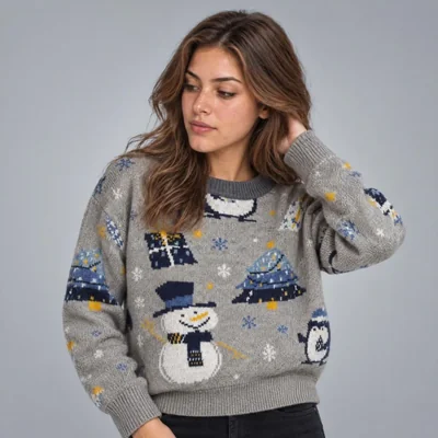 Sueter Navideño Quarry Con Estampado Azul Claro Para Mujer