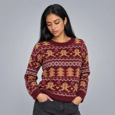 Sueter Navideño Quarry Con Estampado Vino Para Mujer