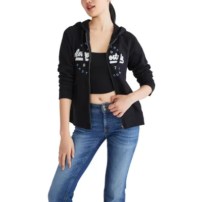 Sudadera con capucha AEROPOSTALE L Negra con Cremallera Completa y Forro Polar
