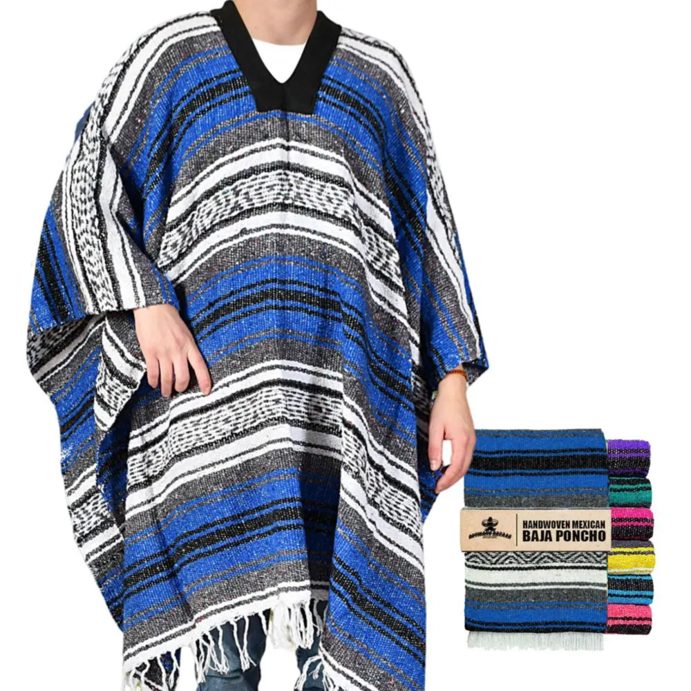 Abrigo Artisans Bazaar Poncho Mexicano Azul de Algodón