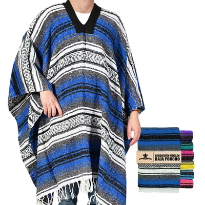 Abrigo Artisans Bazaar Poncho Mexicano Azul de Algodón