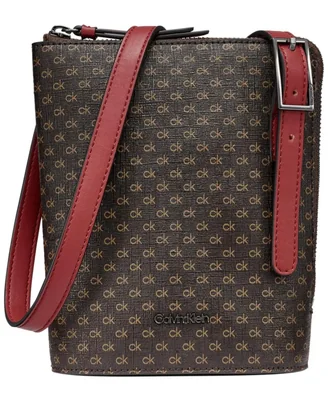 Bolso bandolera Calvin Klein Harlan con cierre superior – Marrón caqui y piedra sangre