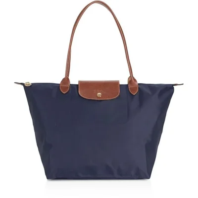 Bolso de mano Longchamp de nailon con detalles en cuero azul marino grande