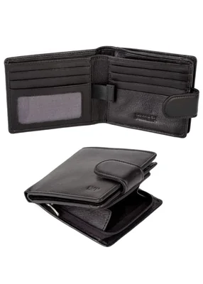 Billetera Lavalen de Doble Pliegue de Cuero Negro con Protección RFID